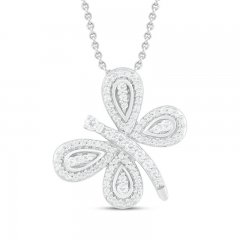 Diamond Butterfly Necklace 1/4 ct tw Round-cut Sterling Silver 18"