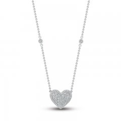 Diamond Pave Heart Necklace 1/3 ct tw Round-cut 10K White Gold 18"