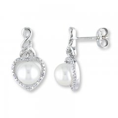 Cultured Pearl Earrings 1/10 ct tw Diamonds Sterling Silver