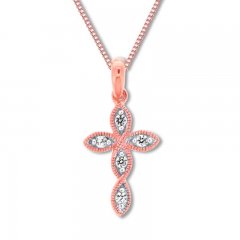 Diamond Cross Necklace 1/10 ct tw 10K Rose Gold