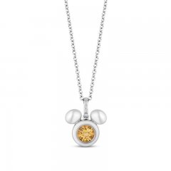 Disney Treasures Mickey Mouse Citrine & Diamond Necklace Sterling Silver 17"