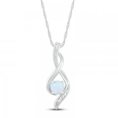 Lab-Created Opal & Diamond Necklace 10K White Gold 18"