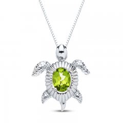 Peridot Turtle Necklace Sterling Silver