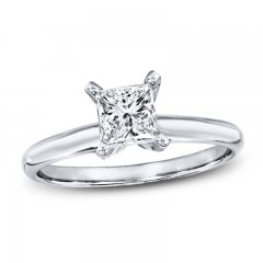 Diamond Solitaire Ring 3/4 carat Princess-Cut 14K White Gold