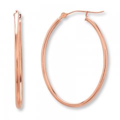 Oval Hoop Earrings 14K Rose Gold 32mm