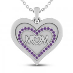 Amethyst MOM Heart Necklace Sterling Silver 18"