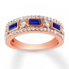 Sapphire Anniversary Band 1/2 ct tw Diamonds 14K Rose Gold