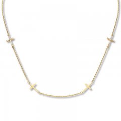 Diamond Cross Choker Necklace 1/10 ct tw 10K Yellow Gold Adj.