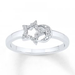 Star & Moon Ring 1/15 ct tw Diamonds Sterling Silver