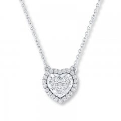 Diamond Heart Necklace 1/3 ct tw Round-cut 10K White Gold