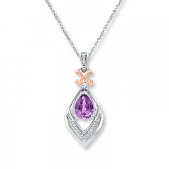 Amethyst Necklace 1/10 ct tw Diamonds Sterling Silver/10K Gold