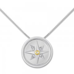 Compass Necklace Diamond Accent Sterling Silver/10K Gold