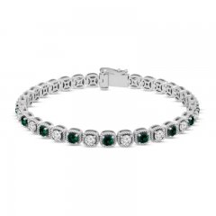 Lab-Created Emerald & Lab-Created White Sapphire Bracelet Sterling Silver 7.25"