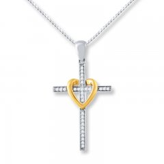 Cross Necklace 1/10 ct tw Diamonds Sterling Silver/10K Gold