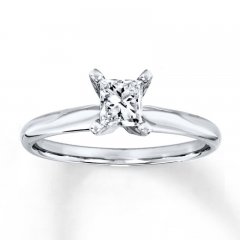 Diamond Solitaire Ring 1/2 Carat Princess-Cut 14K White Gold