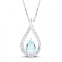 Aquamarine Necklace 1/15 ct tw Diamonds 10K White Gold