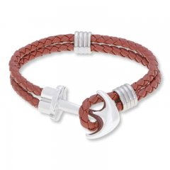 Men's Anchor Bracelet Leather & Stainless Steel