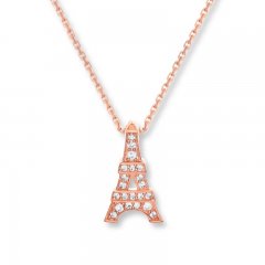 Eiffel Tower Necklace 1/15 ct tw Diamonds 10K Rose Gold