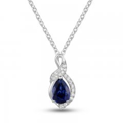 Blue Sapphire Necklace 1/10 ct tw Diamonds 10K White Gold