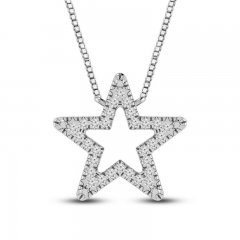 Diamond Star Necklace 1/10 ct tw Round-cut 10K White Gold 18"