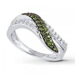 Green & White Diamonds 1/3 ct tw Round-cut Sterling Silver Ring