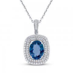 London Blue Topaz & White Lab-Created Sapphire Necklace Sterling Silver 18"