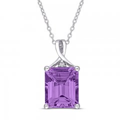 Amethyst & White Topaz Necklace Octagon/Round-Cut Sterling Silver 18"