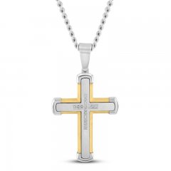 Men's Diamond Cross Necklace 1/10 ct tw Stainless Steel/Yellow Ion Plating 24"