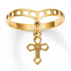 Dangle Ring Cross Charm 14K Yellow Gold