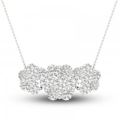 Diamond Triple Flower Necklace 1 ct tw Round-cut 10K White Gold 18"