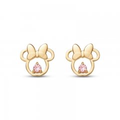 Children's Minnie Mouse Pink Cubic Zirconia Stud Earrings 14K Yellow Gold