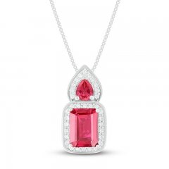 Lab-Created Ruby & White Lab-Created Sapphire Necklace Sterling Silver 18"