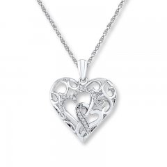 Diamond Heart Necklace 1/10 ct tw Round-cut Sterling Silver