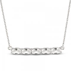 White Lab-Created Sapphire Bar Necklace Sterling Silver 18"