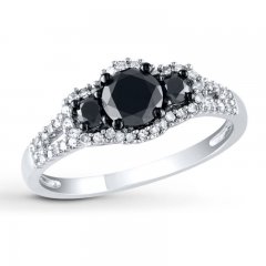 Black Diamond Ring 1 ct tw Round-cut 10K White Gold