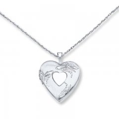 Heart Locket Necklace Butterflies Sterling Silver