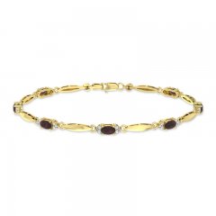 Garnet & Diamond Bracelet 10K Yellow Gold 7.25"