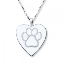 Paw Print Locket Heart Necklace Sterling Silver