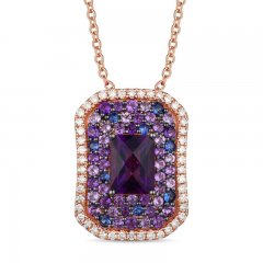 Le Vian Amethyst & Sapphire Necklace 1/3 ct tw Diamonds 14K Strawberry Gold 18"