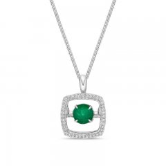 Unstoppable Love Emerald & Diamond Necklace 1/10 ct tw Round-Cut Sterling Silver 19"