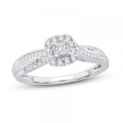 Diamond Engagement Ring 3/8 ct tw Princess/Round/Baguette 14K White Gold