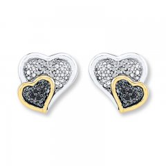 Heart Earrings 1/10 ct tw Diamonds Sterling Silver/10K Gold