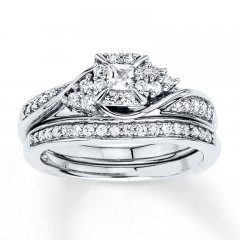 Diamond Bridal Set 3/8 ct tw Princess-cut 10K White Gold