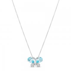 Le Vian Blue Topaz Butterfly Necklace 1/10 ct tw Diamonds 14K Vanilla Gold 18"