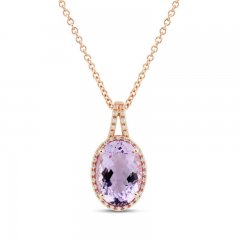 Amethyst & Diamond Necklace 1/8 ct tw Oval/Round-Cut 10K Rose Gold 18"