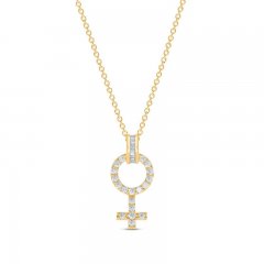 Diamond Female Symbol Necklace 1/4 ct tw Round/Baguette 10K Yellow Gold 18"