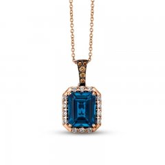 Le Vian Blue Topaz Necklace 1/4 ct tw Diamonds 14K Strawberry Gold 18"