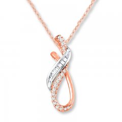 Diamond Necklace 1/5 ct tw Round/Baguette 10K Two-Tone Gold