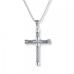 Men's Cross Necklace Stainless Steel 22" Length