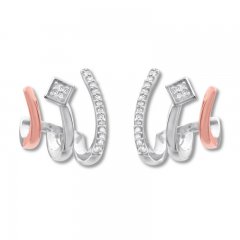 Diamond Huggie Earrings 1/15 ct tw Sterling Silver/10K Gold